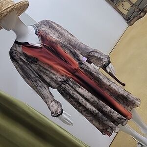 Nine West Long Sleeve Snake Print Elastic Waist Midi Dress Size 14